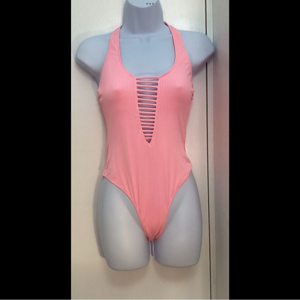 Pink string front One-Piece Swimsuit